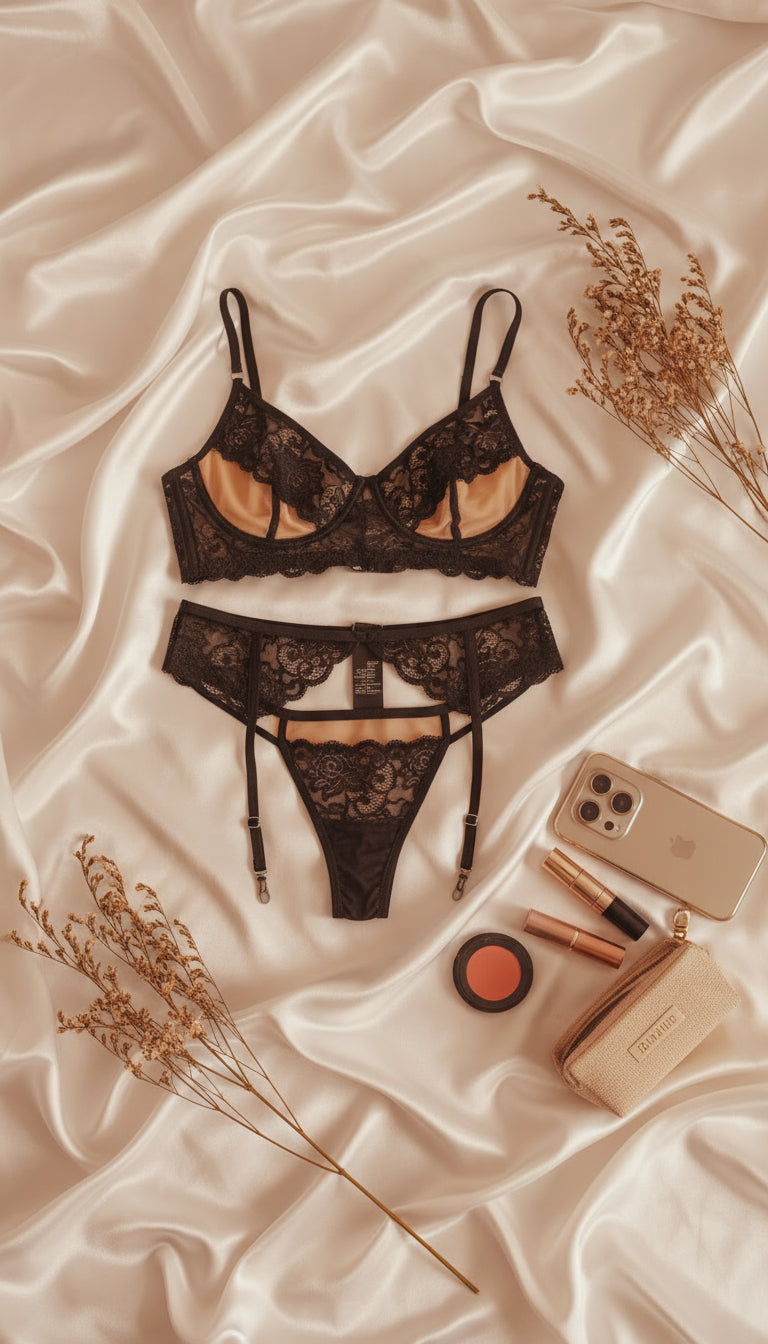 Set Lilith Negro - Lencería colombiana de lujo con bralette y tanga