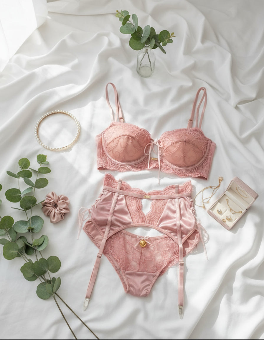 Set Sylvie Rosa – Lencería colombiana en encaje licrado